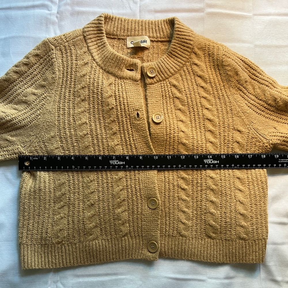 Open Edit Nordstrom Women's Tan Camel Cable Knit Crop Cardigan Sweater - Picture 5 of 7